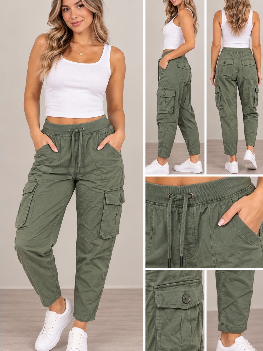 Utility Cargo Jogger Pants - Olive Green